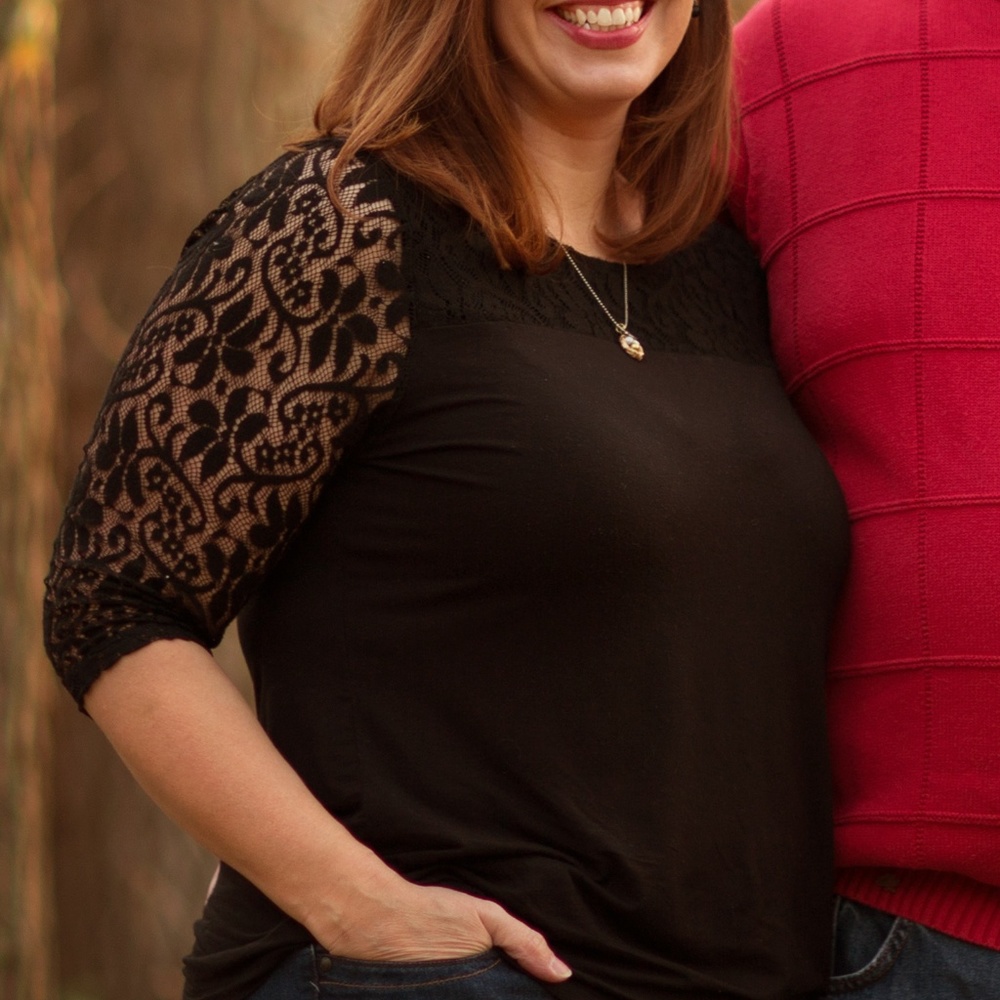 Lane Bryant 14/16 Black 3/4 sleeve top with lace